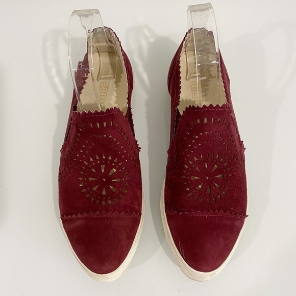 SEYCHELLES So Nice Leather Sneakers Suede Maroon Laser Cut Slip On Size 7 - Picture 2 of 15